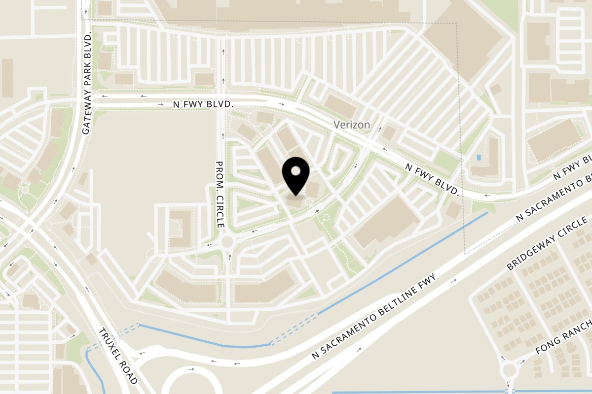 Map showing the location of Tomo Tea House Sacramento on 3620 N Freeway Blvd Suite 300 in Sacramento