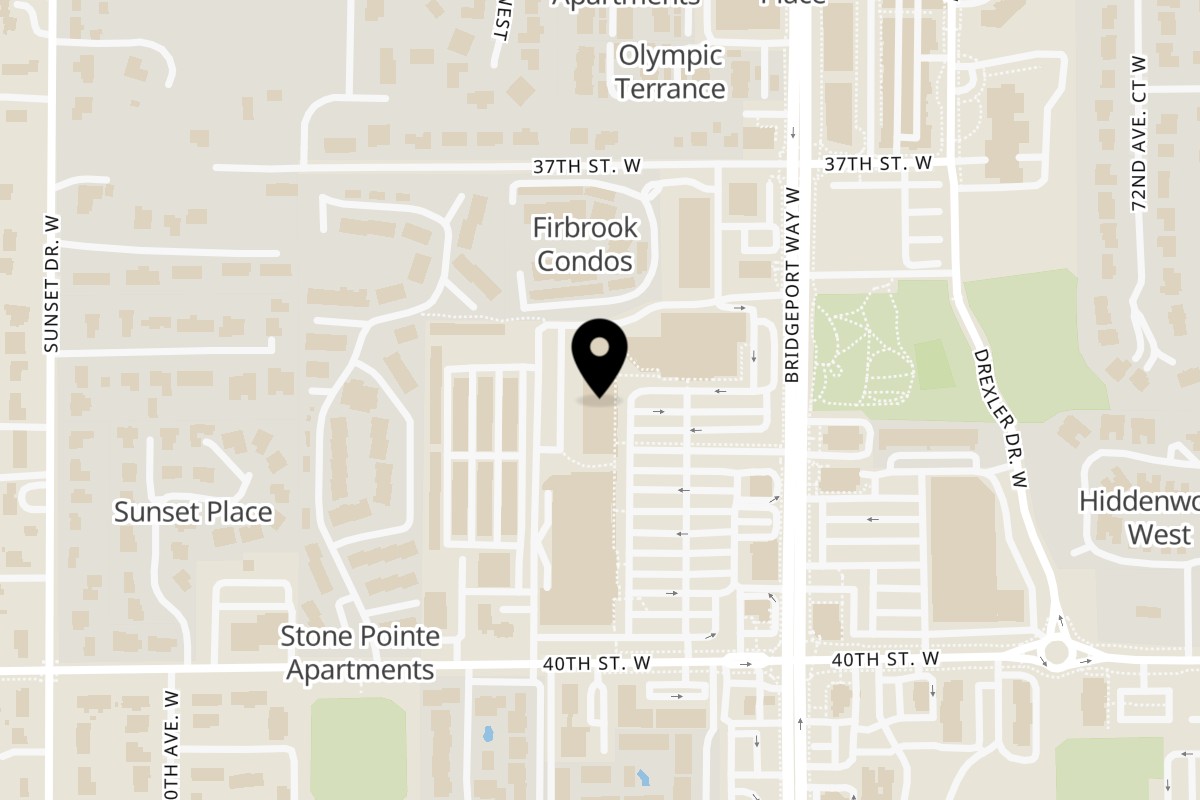 Map showing the location of Tomo Tea House University place on 3818 Bridgeport Way W in University Place